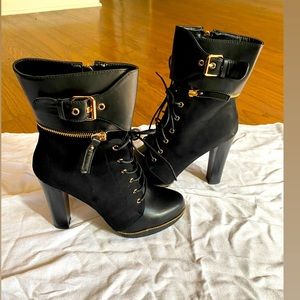Black Boots with Gold Accents